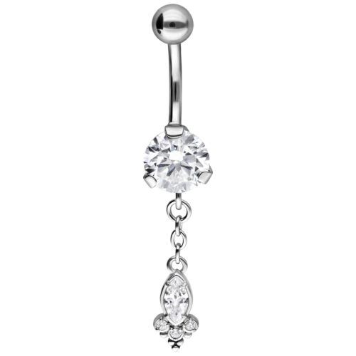 Piercing Bananabell in argento con cristalli chiari su sfondo bianco