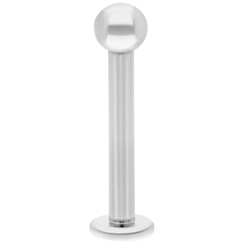 Labret in titanio argento con testa rotonda su sfondo bianco