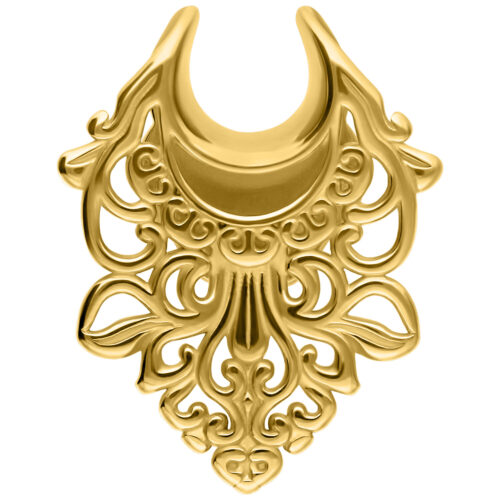 Ear Saddle barocca dorata in acciaio chirurgico, dimensione 8,0 mm, su sfondo bianco