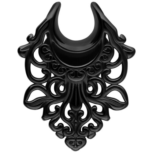 Sella per orecchio barocco nera in acciaio chirurgico 316L su sfondo bianco