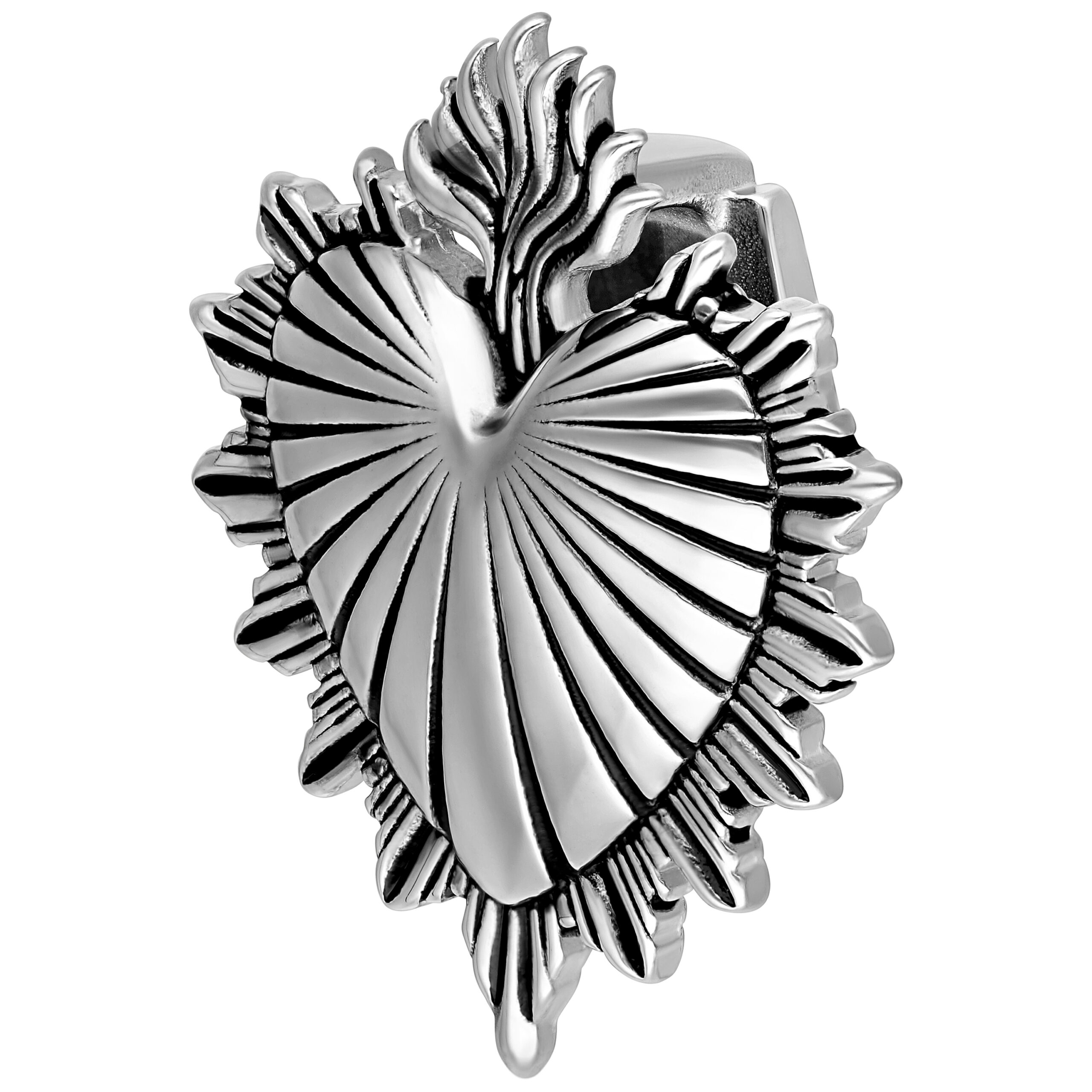 Peso per orecchio Sacred Heart argento in acciaio chirurgico su sfondo bianco