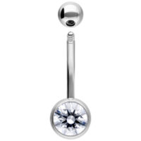 Piercing all'ombelico in metallo argentato con cristallo chiaro, lunghezza 12 mm