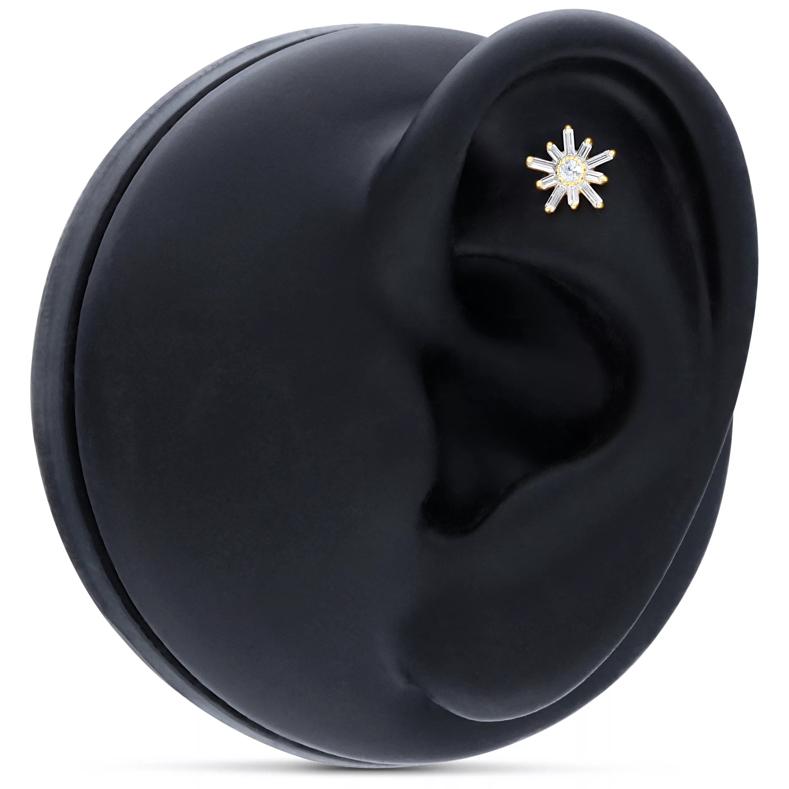 14K Gold Stella con Cristallo Stella dorata con cristallo chiaro su modello di orecchio nero