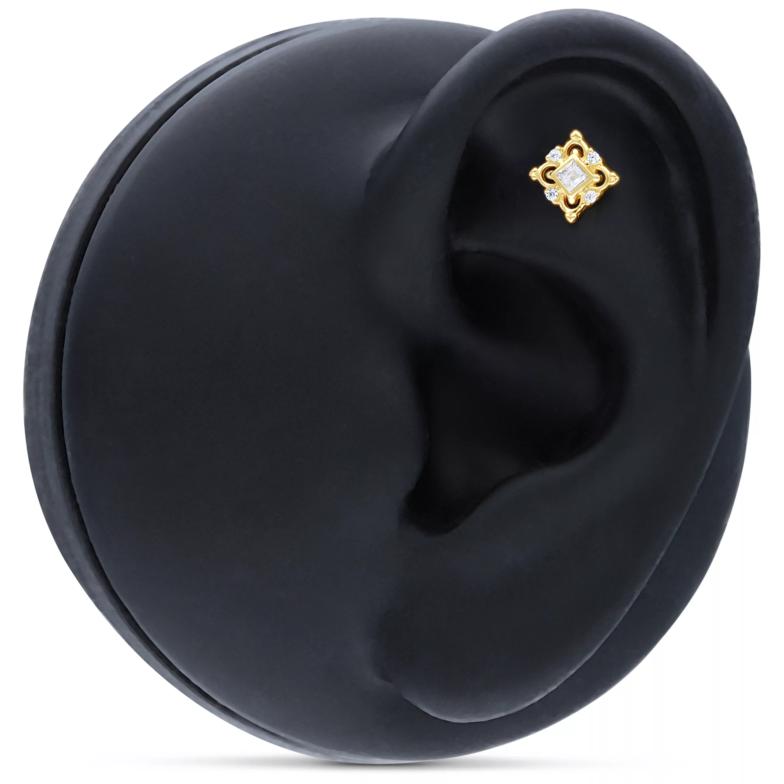 14K Oro Fiore Attacco per Piercing Attacco a fiore in oro 14K su modello di orecchio nero