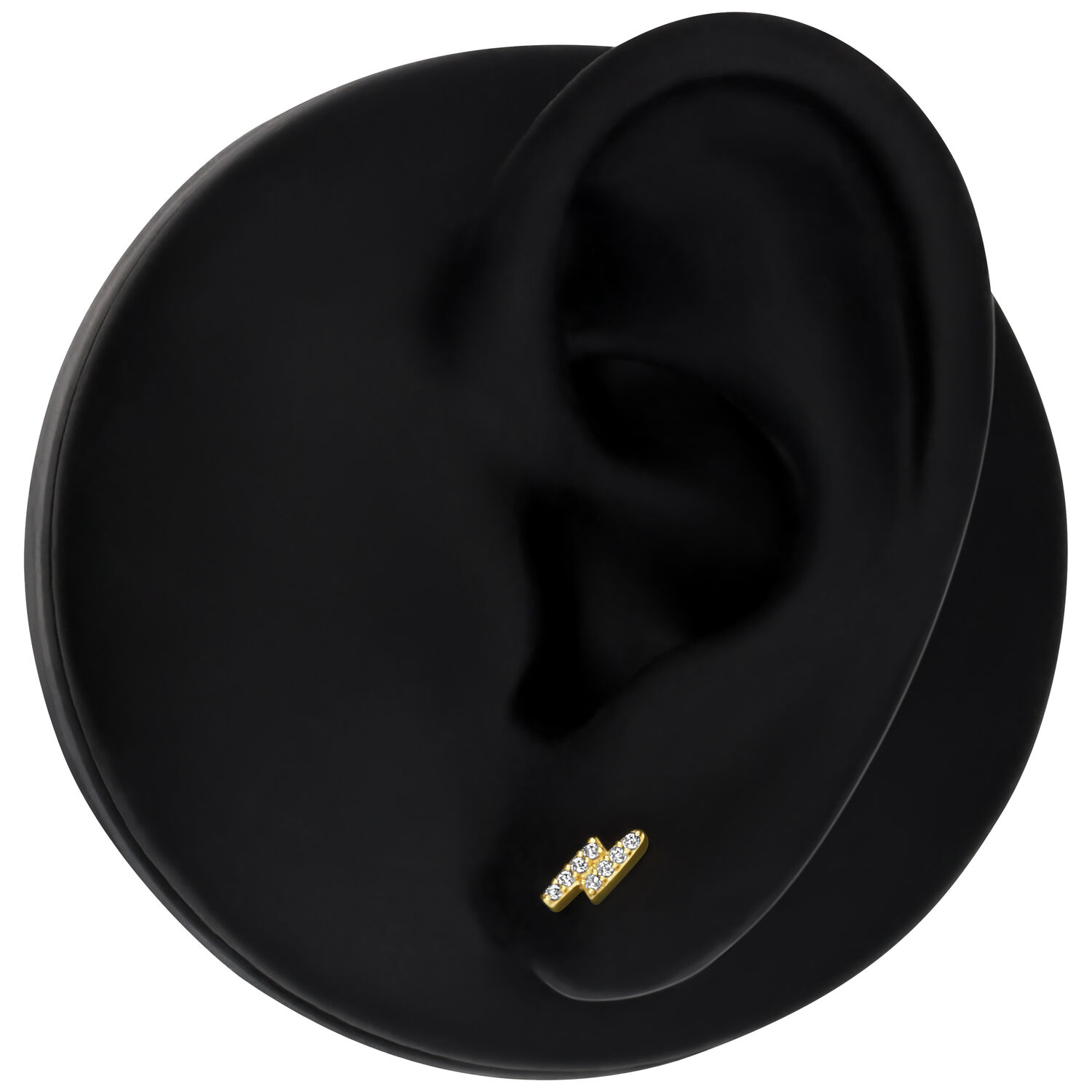 14K Gold Cristallo Attachment per Piercing all'Orecchio Attacco in oro 14K con cristalli chiari su modello di orecchio nero