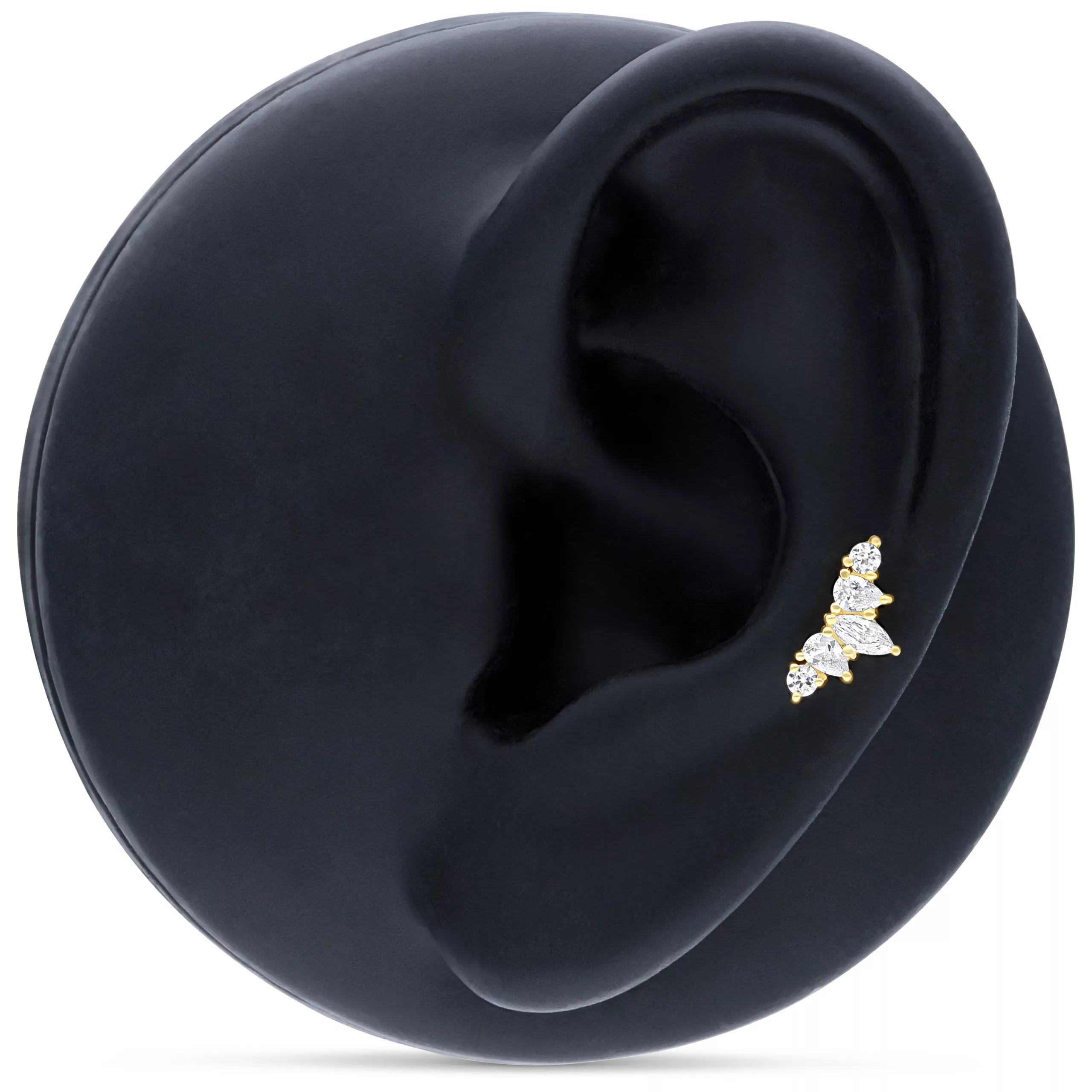 14K Gold Tiara con Cristalli Tiara d'oro con cristalli chiari su orecchio nero