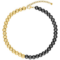 Collana Bubble dorata e nera in acciaio chirurgico su sfondo bianco