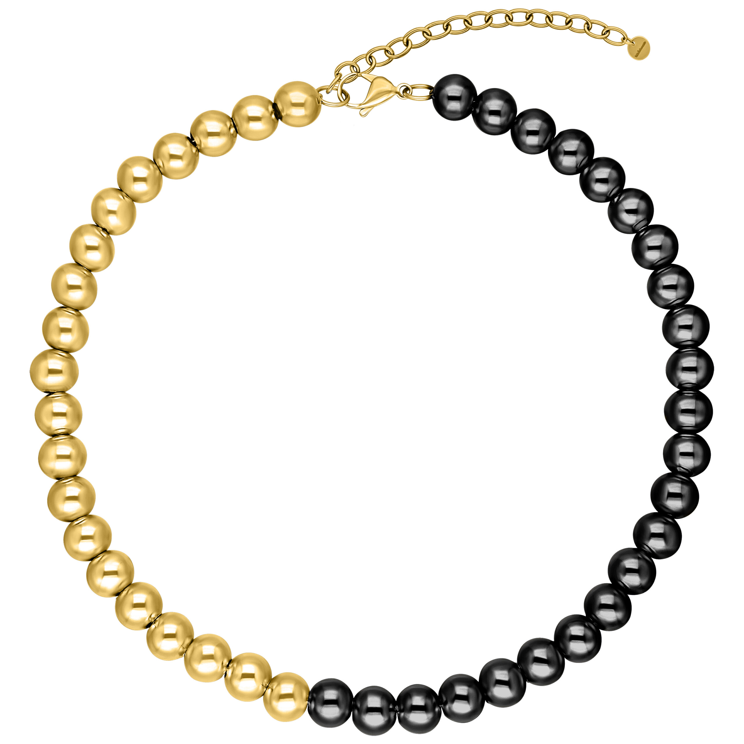 Collana Bubble dorata e nera in acciaio chirurgico su sfondo bianco