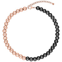Collana Bubble in Oro Rosa/Nero in Acciaio Chirurgico Collana con sfere alternanti oro rosa e nere su sfondo bianco