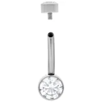 Bananabell in argento con pietra cristallina, filettatura interna, su sfondo bianco