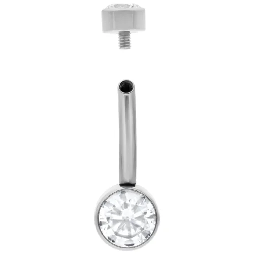 Bananabell in argento con pietra cristallina, filettatura interna, su sfondo bianco