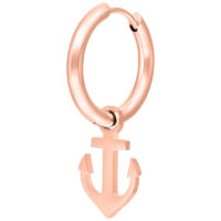 Orecchini in oro rosa con pendente a ancora in acciaio chirurgico su sfondo bianco