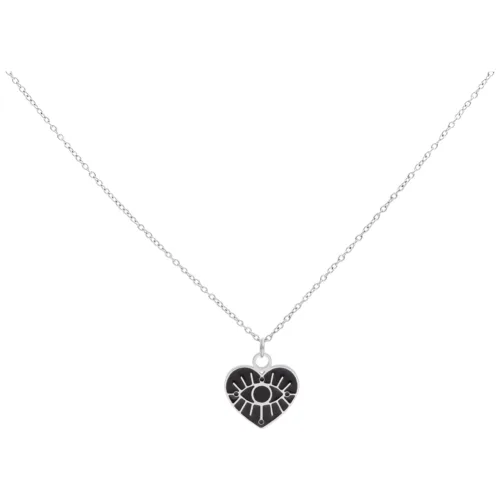 Collana argento con ciondolo a cuore e occhio nero su sfondo bianco