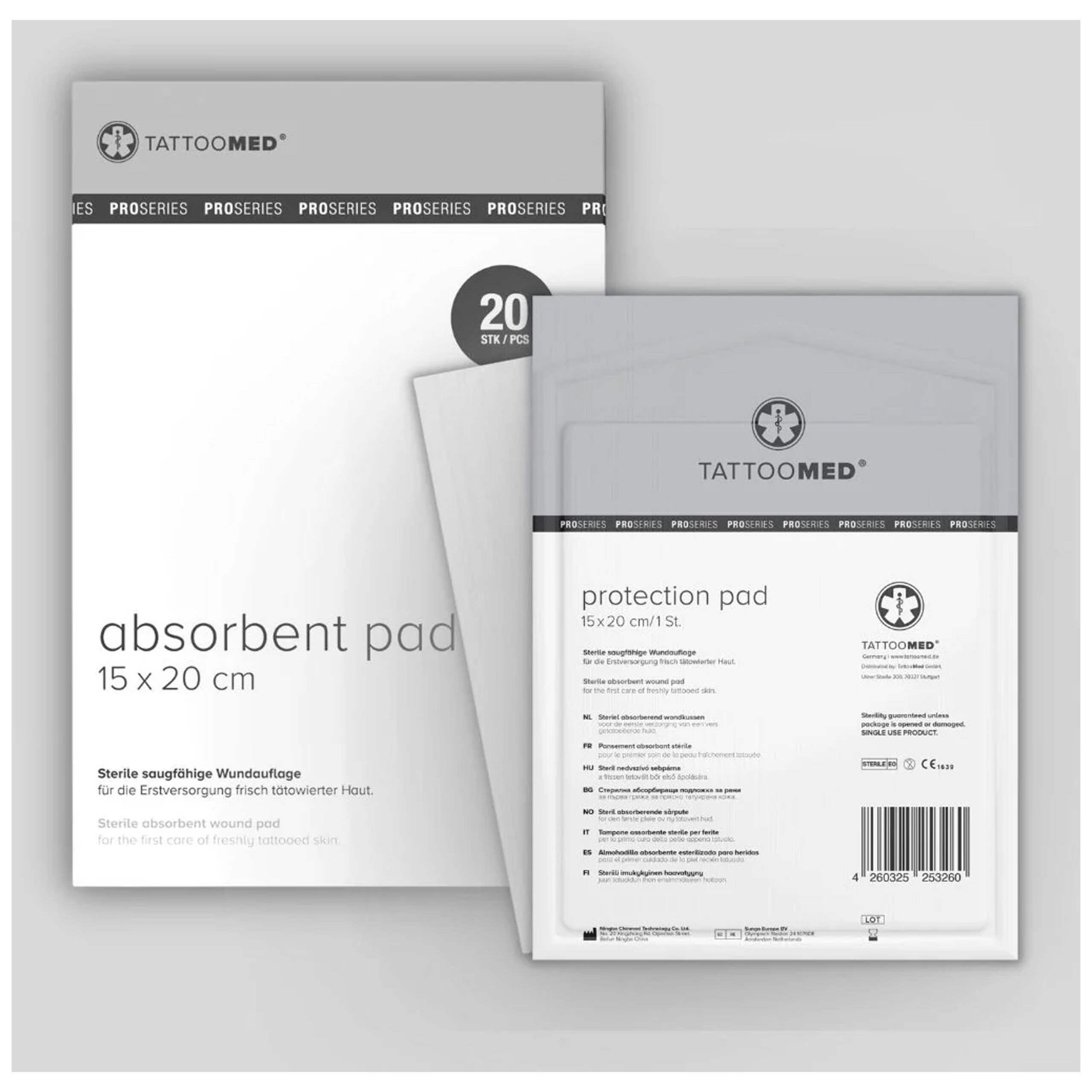 Tattoomed Assorbenti misura 15x20 cm su sfondo grigio