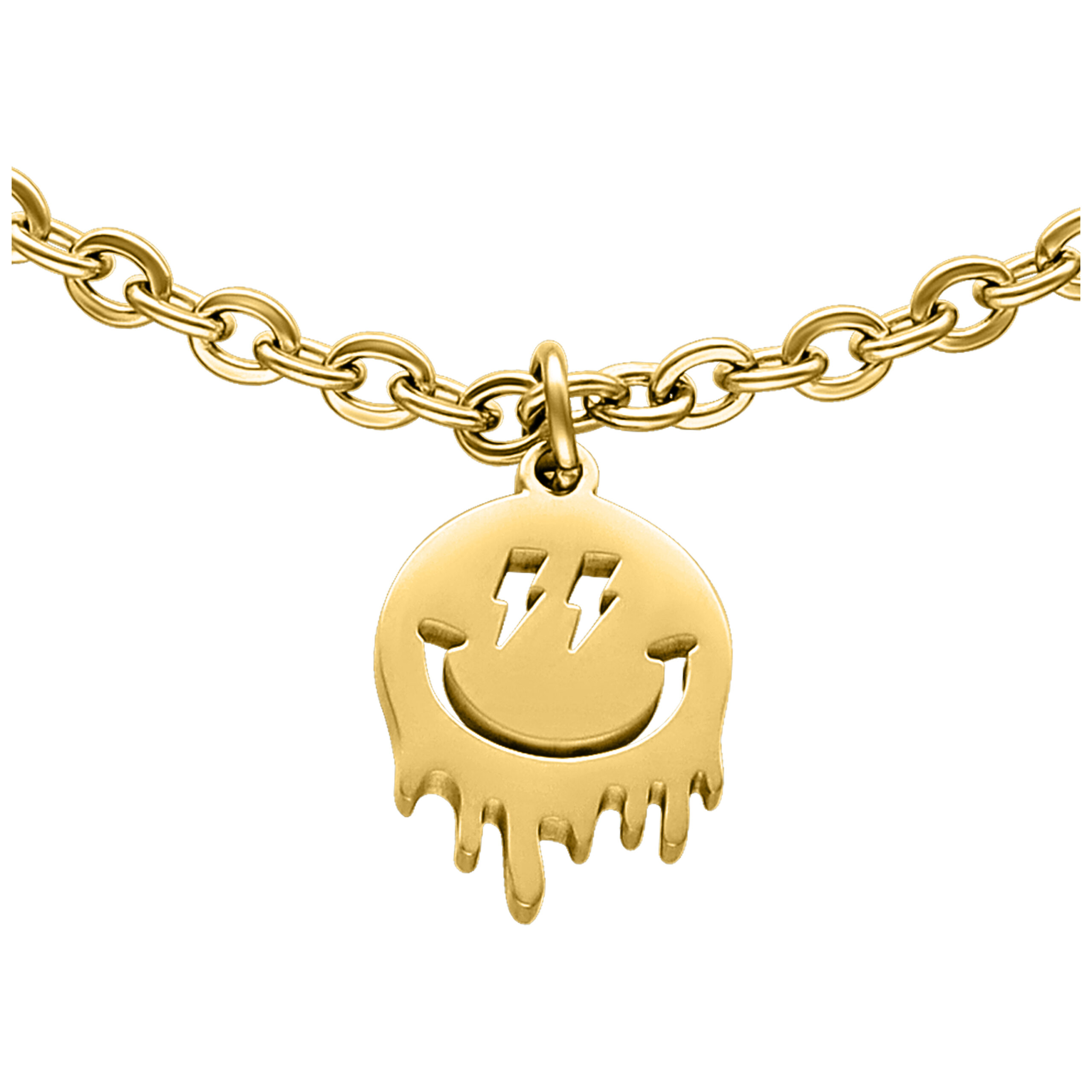 Braccialetto dorato con ciondolo Smiley su sfondo bianco