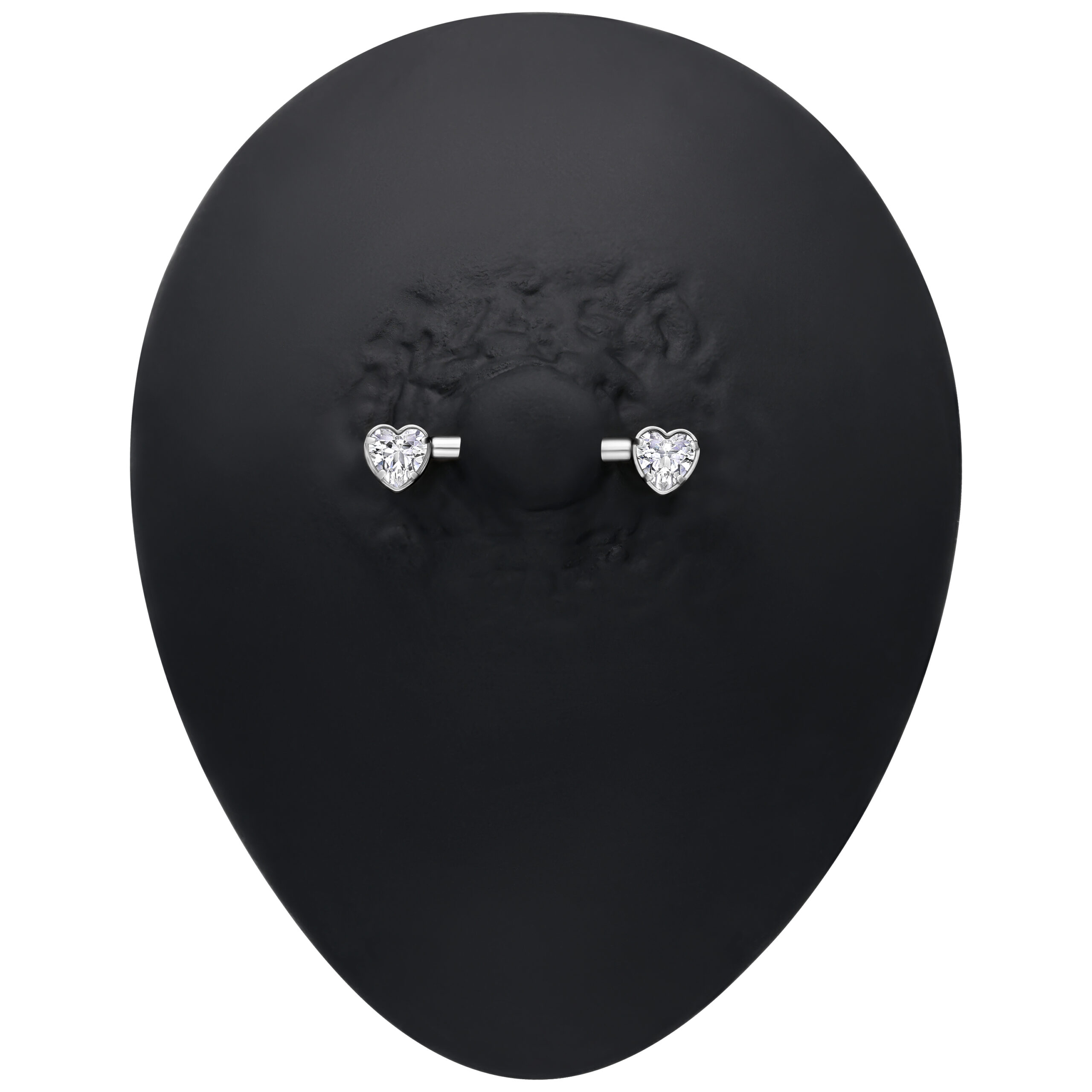 Barbell a cuore argentato con cristalli chiari su sfondo nero