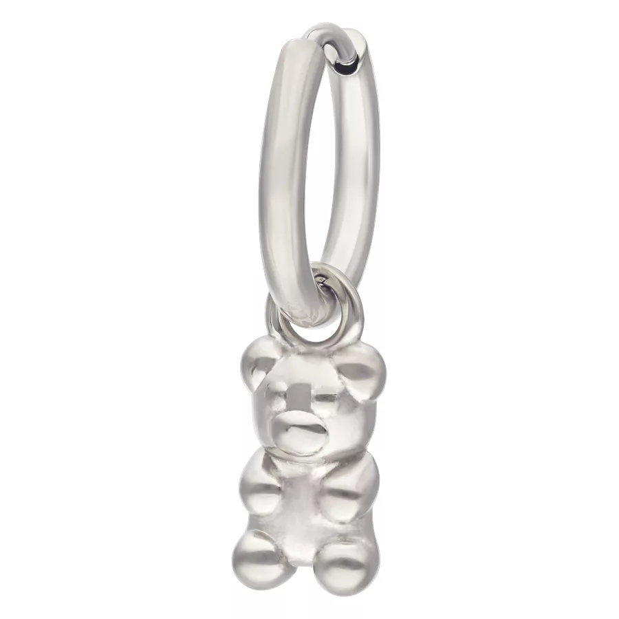 Orecchino Orsetto in Gomma Argento in Acciaio Chirurgico 316L su sfondo bianco