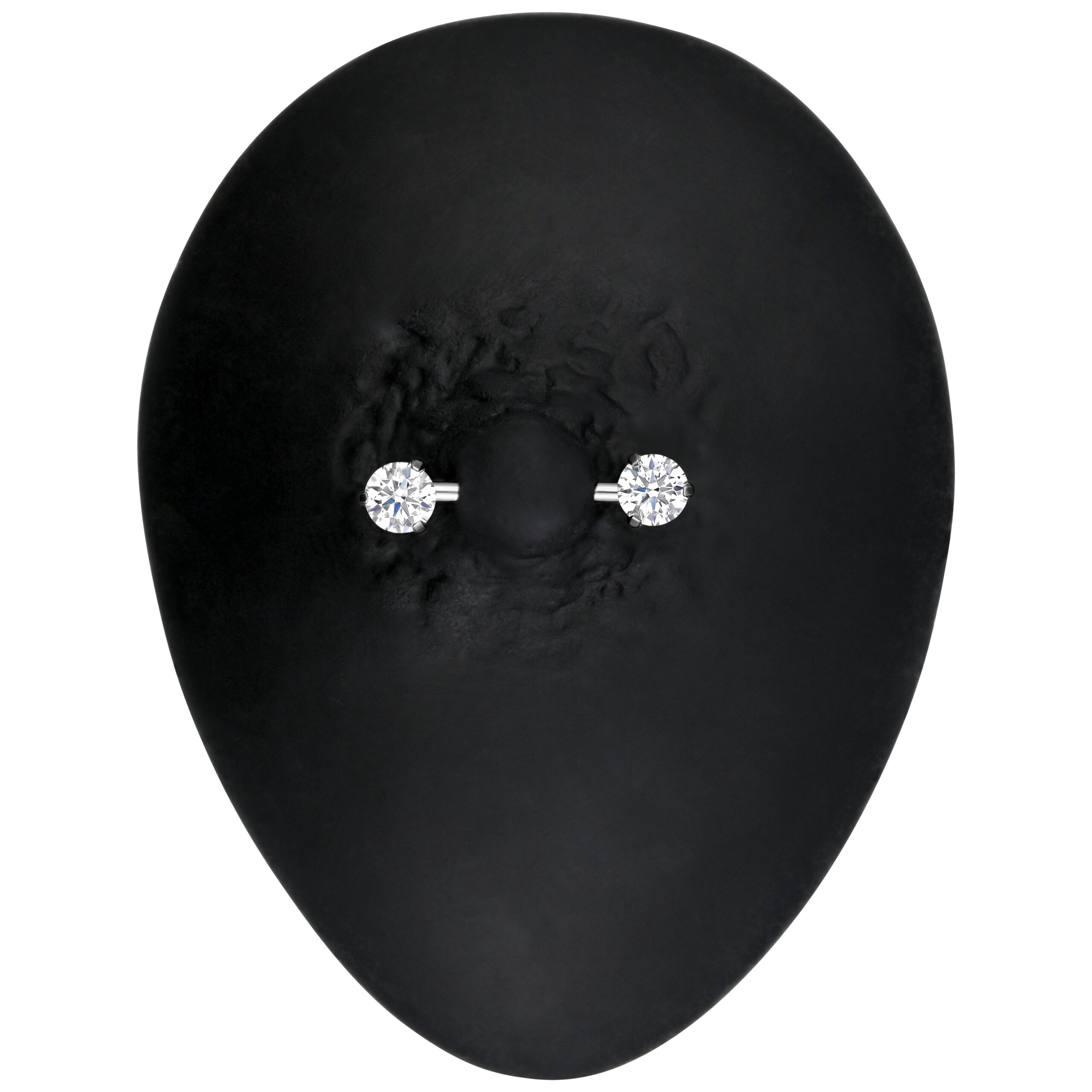 Barbell per capezzolo in titanio argento con pietre cristalline su sfondo nero