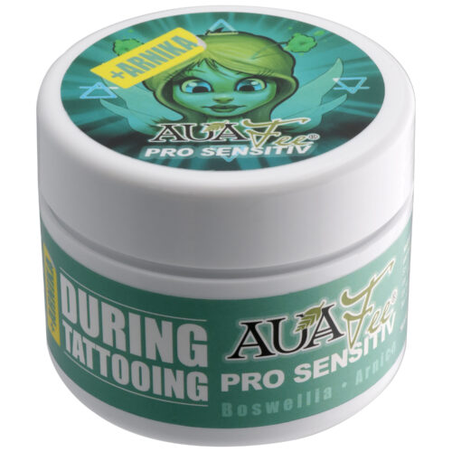 Vasetto rotondo con coperchio verde e design Auafee, contiene PRO Sensitiv con Arnica 125ml