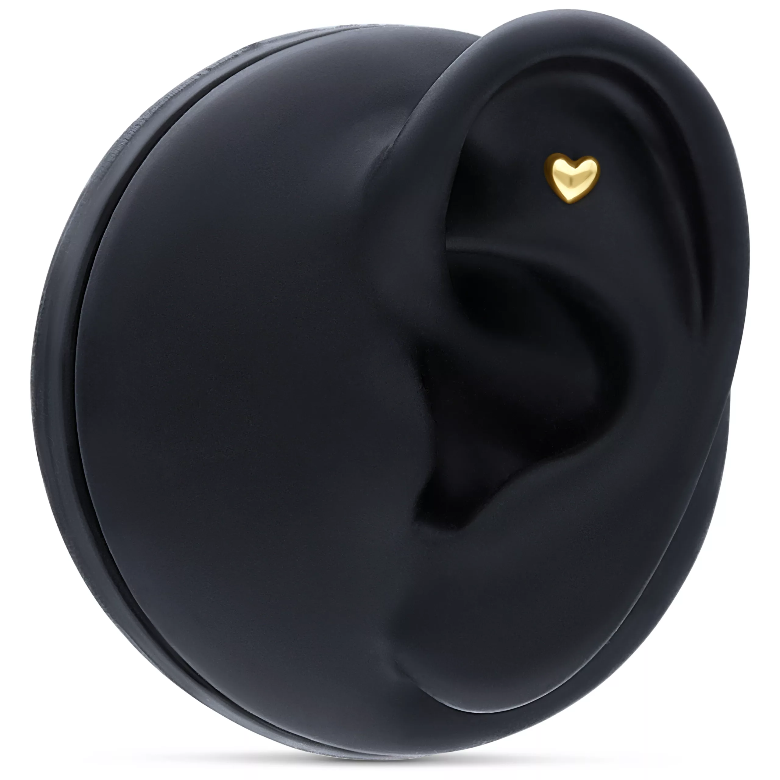 Barbell dorato a forma di cuore su display nero per orecchio