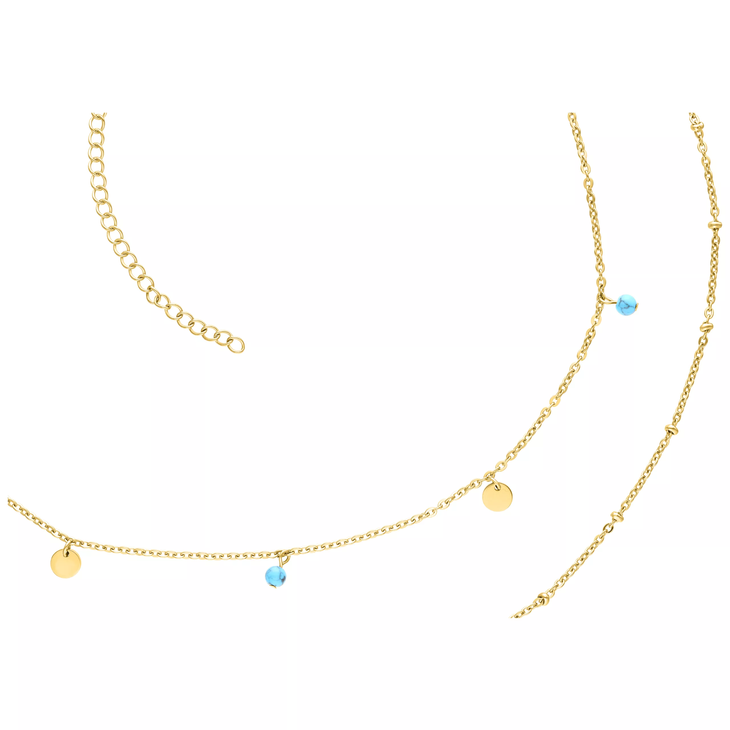 Catene per il ventre a due fili in oro con ciondoli blu su sfondo bianco