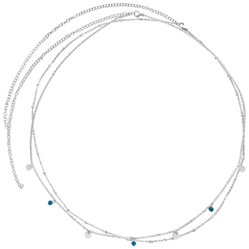 Doppia catenina da pancia in argento in acciaio chirurgico 316L con piccoli ciondoli su sfondo bianco