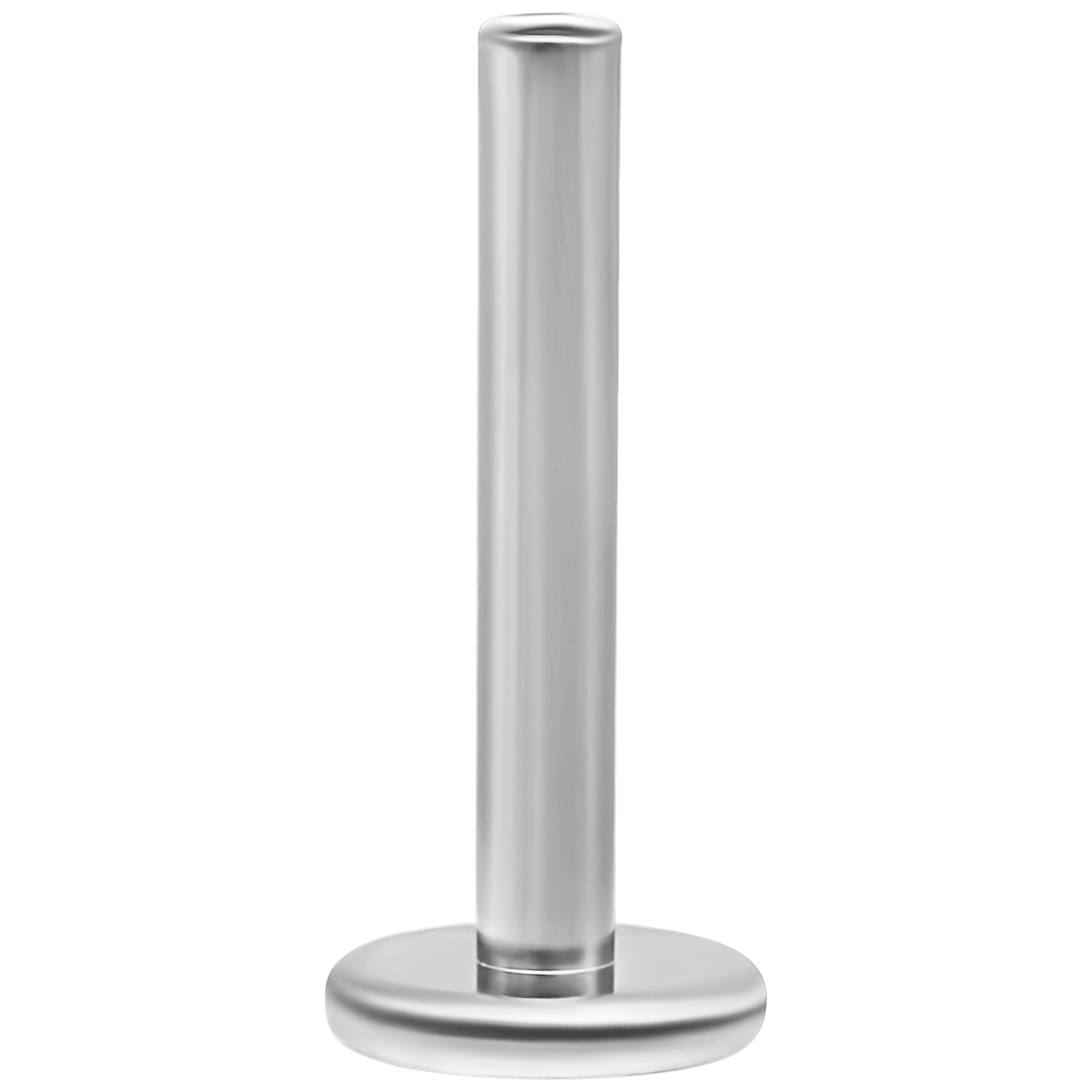 Labret in titanio argento con base piatta su sfondo bianco