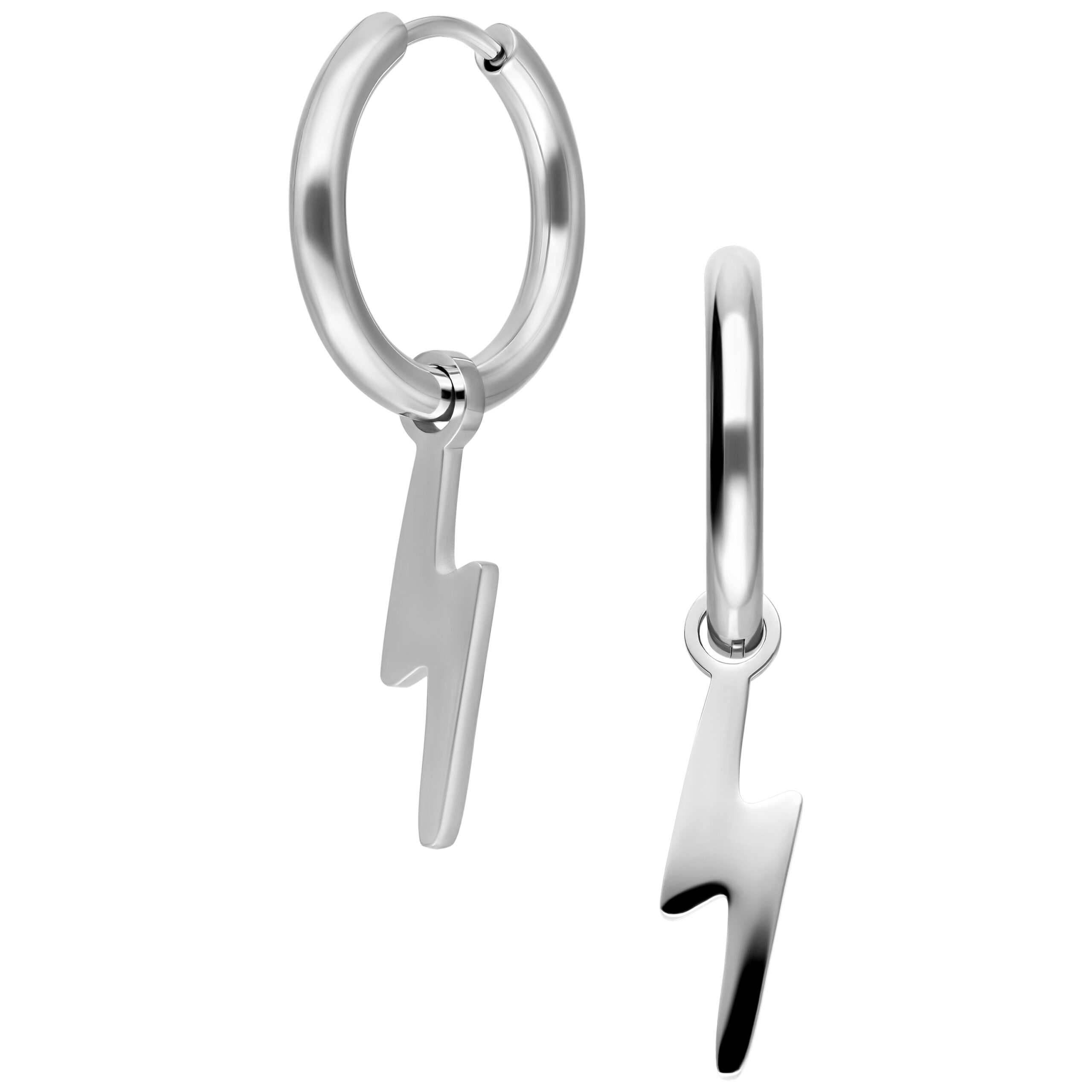 Orecchini argento con ciondolo a fulmine su sfondo bianco