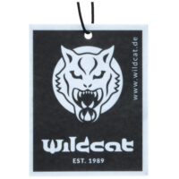 Wildcat profumo auto in bianco e nero Profumo auto rettangolare Wildcat con logo nero di gattopardo su sfondo bianco