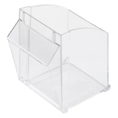 Contenitore in plastica trasparente per presentazioni su sfondo bianco