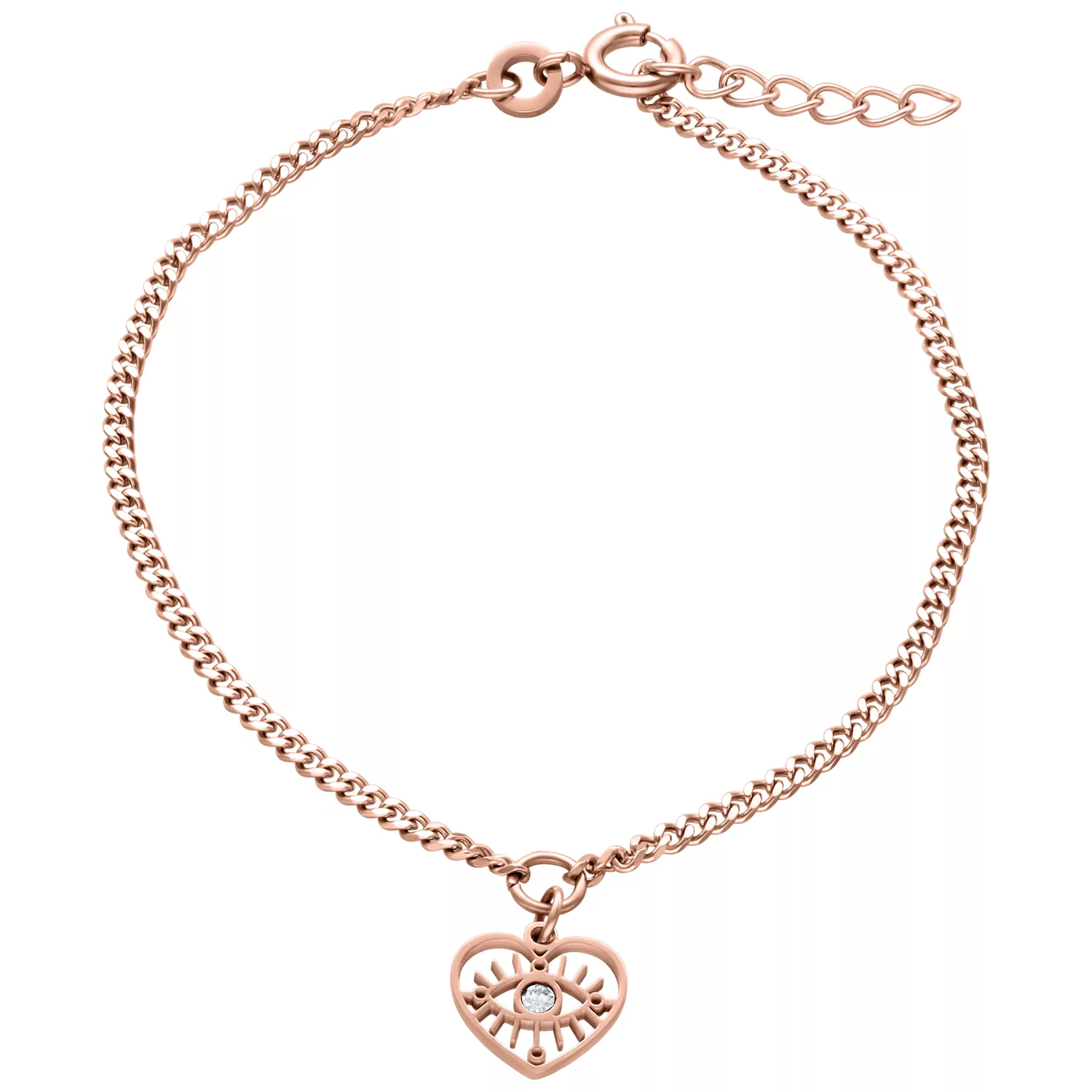 Bracciale in oro rosa con ciondolo a cuore e cristallo trasparente
