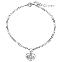 Delicato bracciale d'argento con ciondolo a cuore e cristallo chiaro, chiusura regolabile