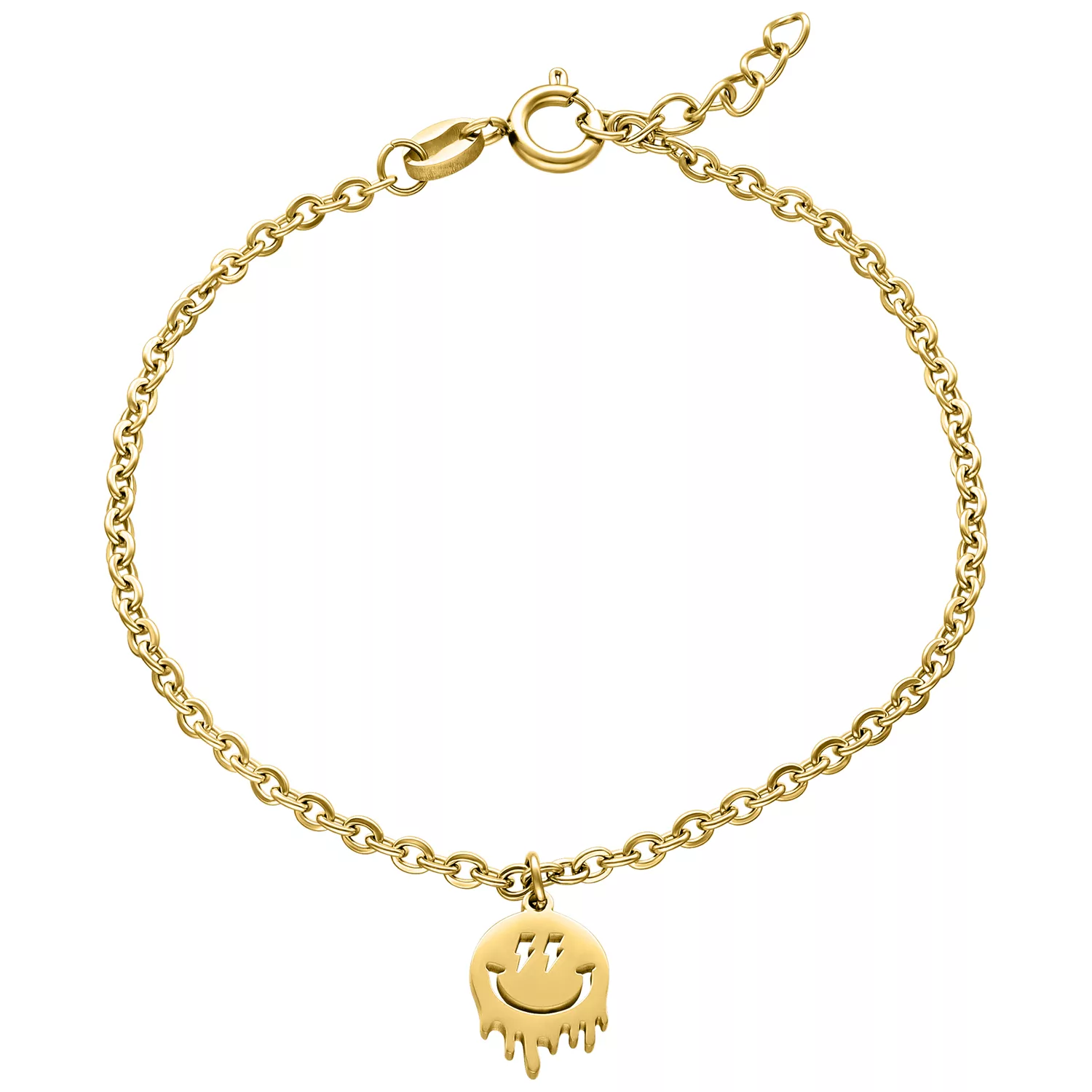 Braccialetto dorato con ciondolo Smiley su sfondo bianco