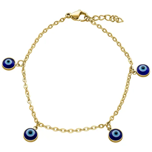 Braccialetto d'oro con ciondoli Nazar su sfondo bianco