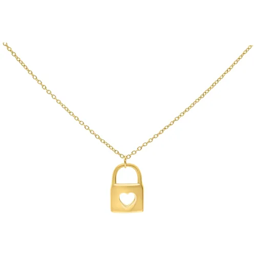Collana d'oro in acciaio chirurgico con lucchetto e design a cuore su sfondo bianco