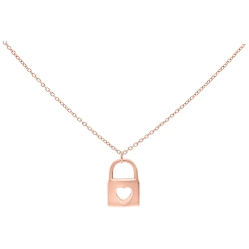 Collana in oro rosa con ciondolo a forma di cuore su sfondo bianco