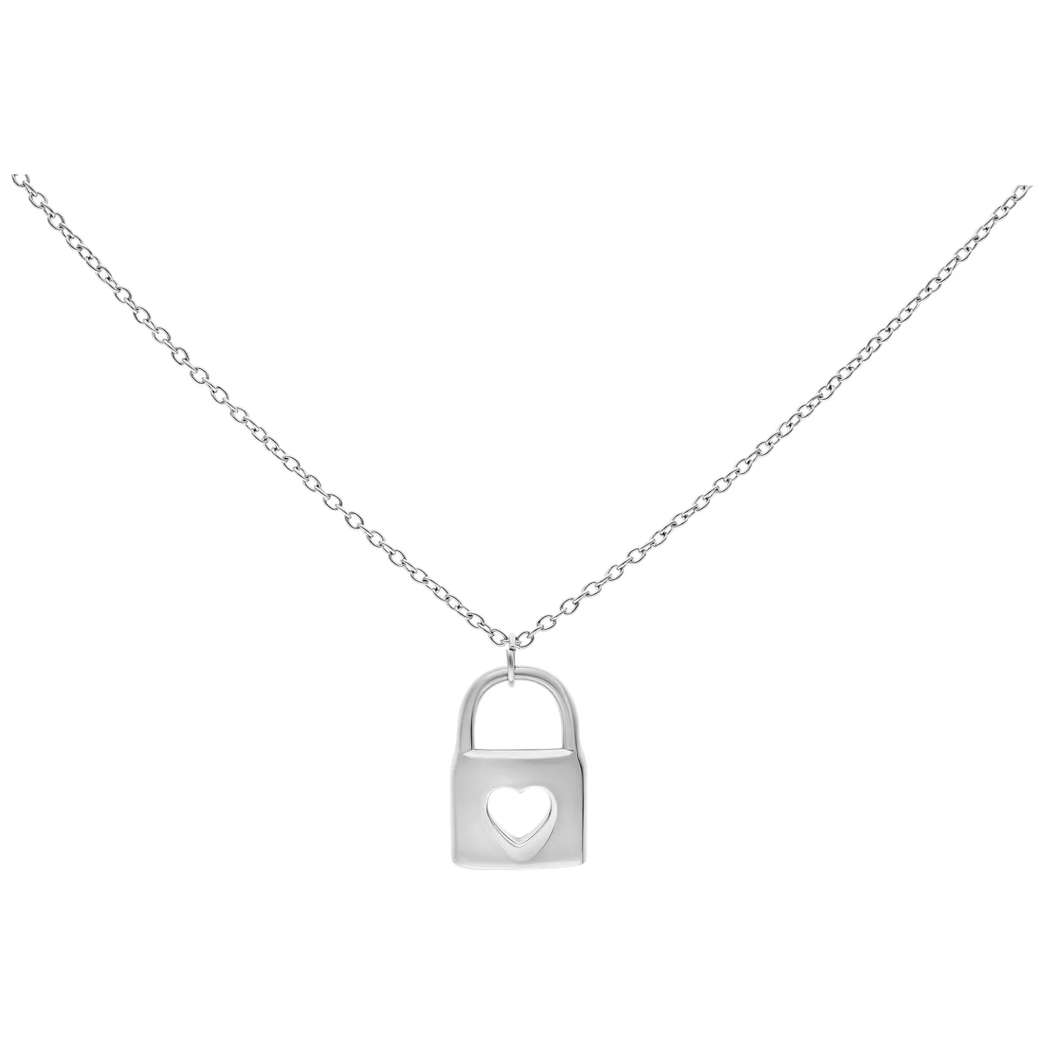 Collana d'argento con ciondolo a forma di cuore su sfondo bianco