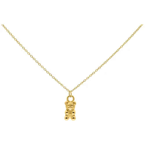 Collana dorata con ciondolo a forma di orsetto su sfondo bianco