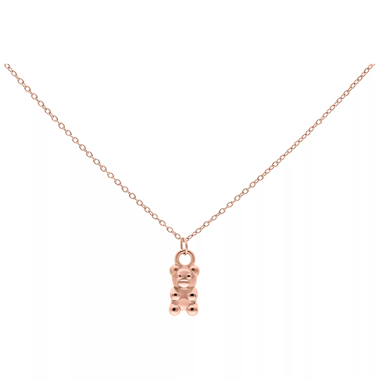 Collana oro rosa con ciondolo a forma di orsetto su sfondo bianco