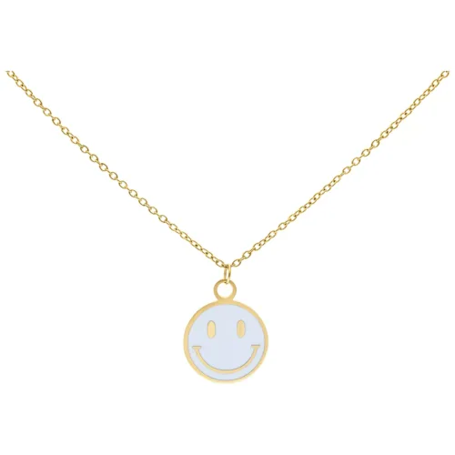 Collana dorata con ciondolo Smiley bianco su sfondo bianco