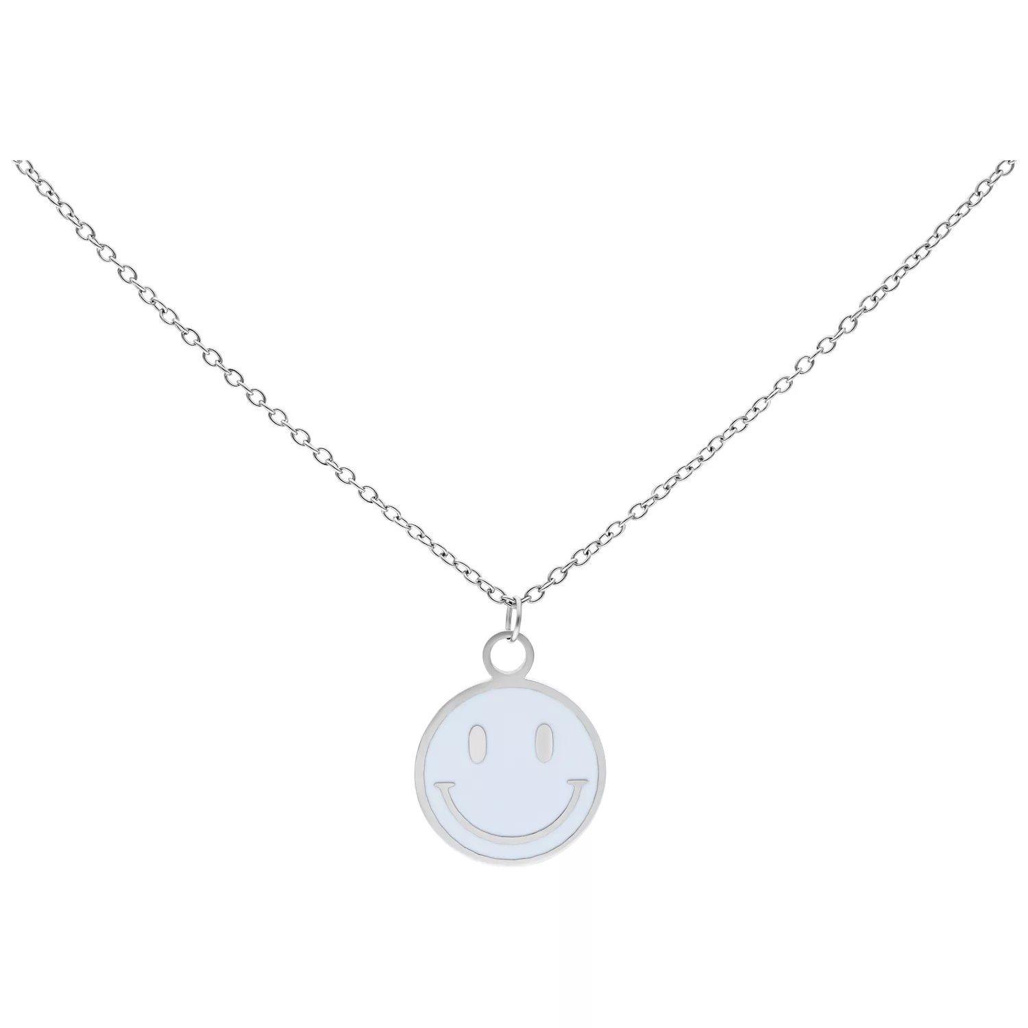 Collana argento con ciondolo Smiley su sfondo bianco