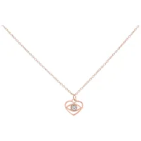 Collana oro rosa con piccolo ciondolo a forma di occhio e cristallo chiaro su sfondo bianco