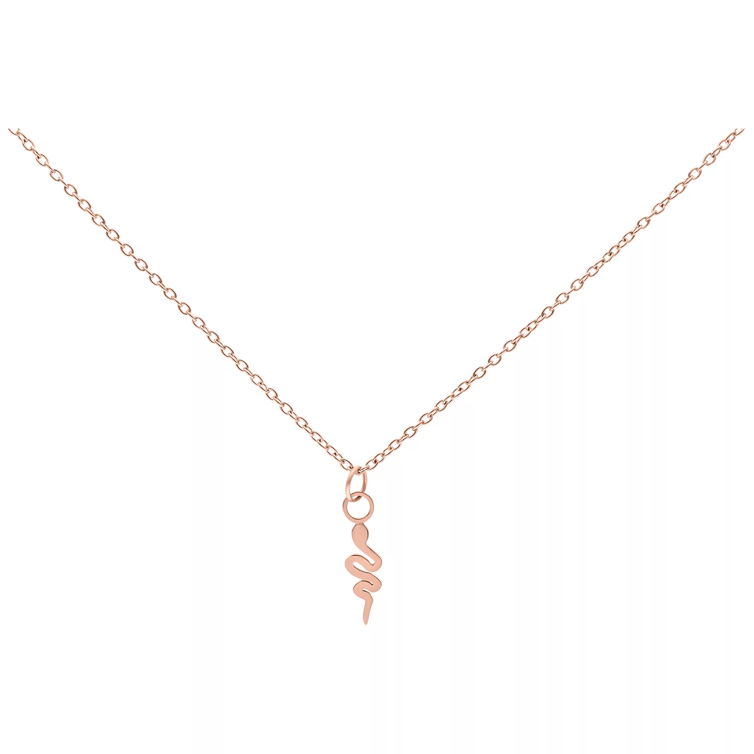 Collana Little Snake in oro rosa in acciaio chirurgico su sfondo bianco