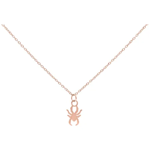 Collana in oro rosa con ciondolo a forma di ragno su sfondo bianco
