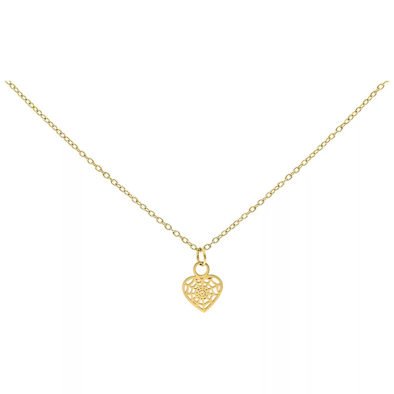 Collana con ciondolo a cuore dorato su sfondo bianco