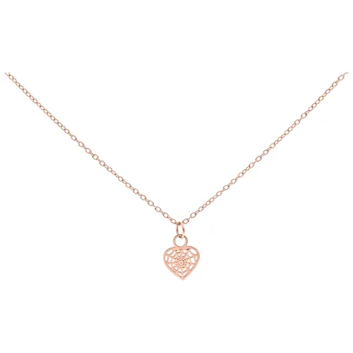 Collana in oro rosa con ciondolo a cuore delicato su sfondo bianco