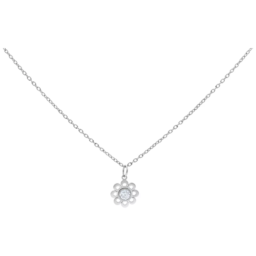 Collana d'argento con pendente a fiore di cristallo su sfondo bianco