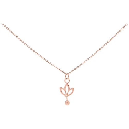 Collana in oro rosa con ciondolo a giglio pendente su sfondo bianco