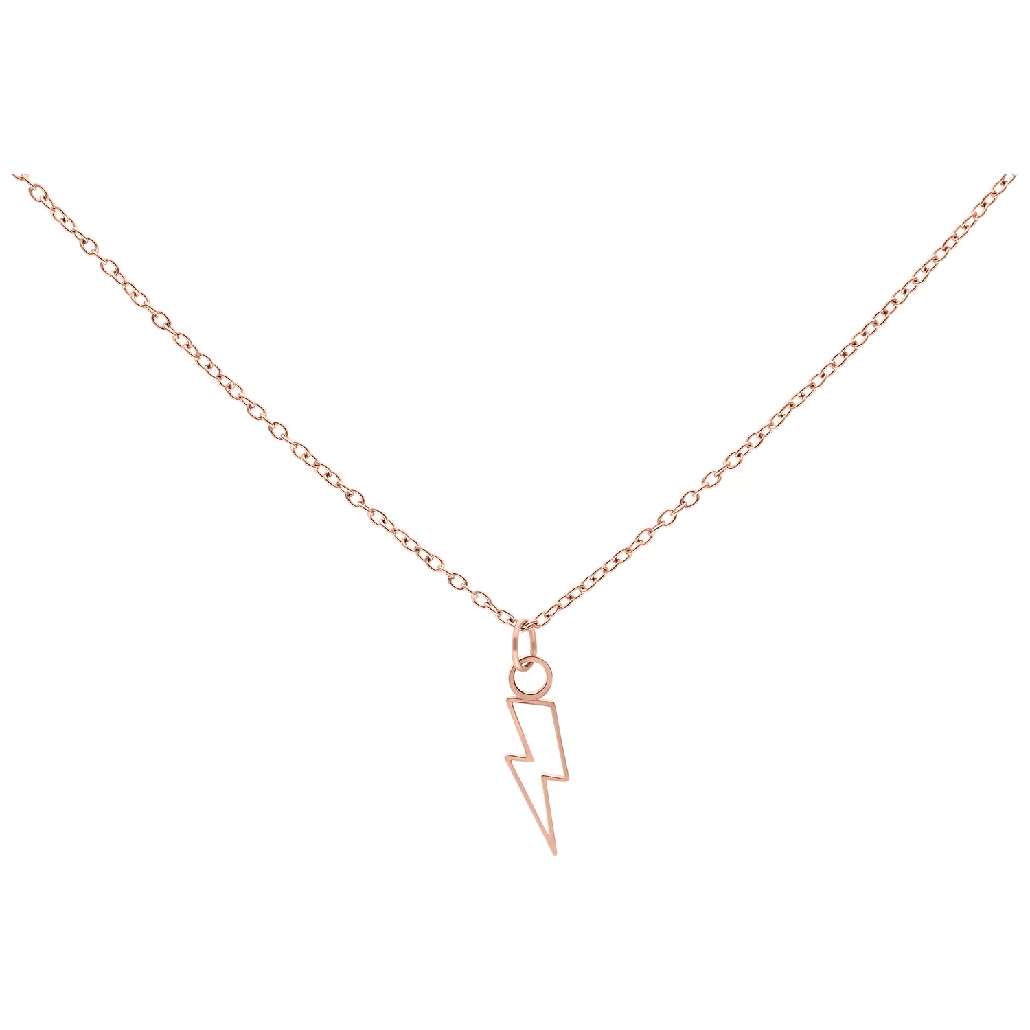 Collana in oro rosa con ciondolo a fulmine, 50 cm, su sfondo bianco