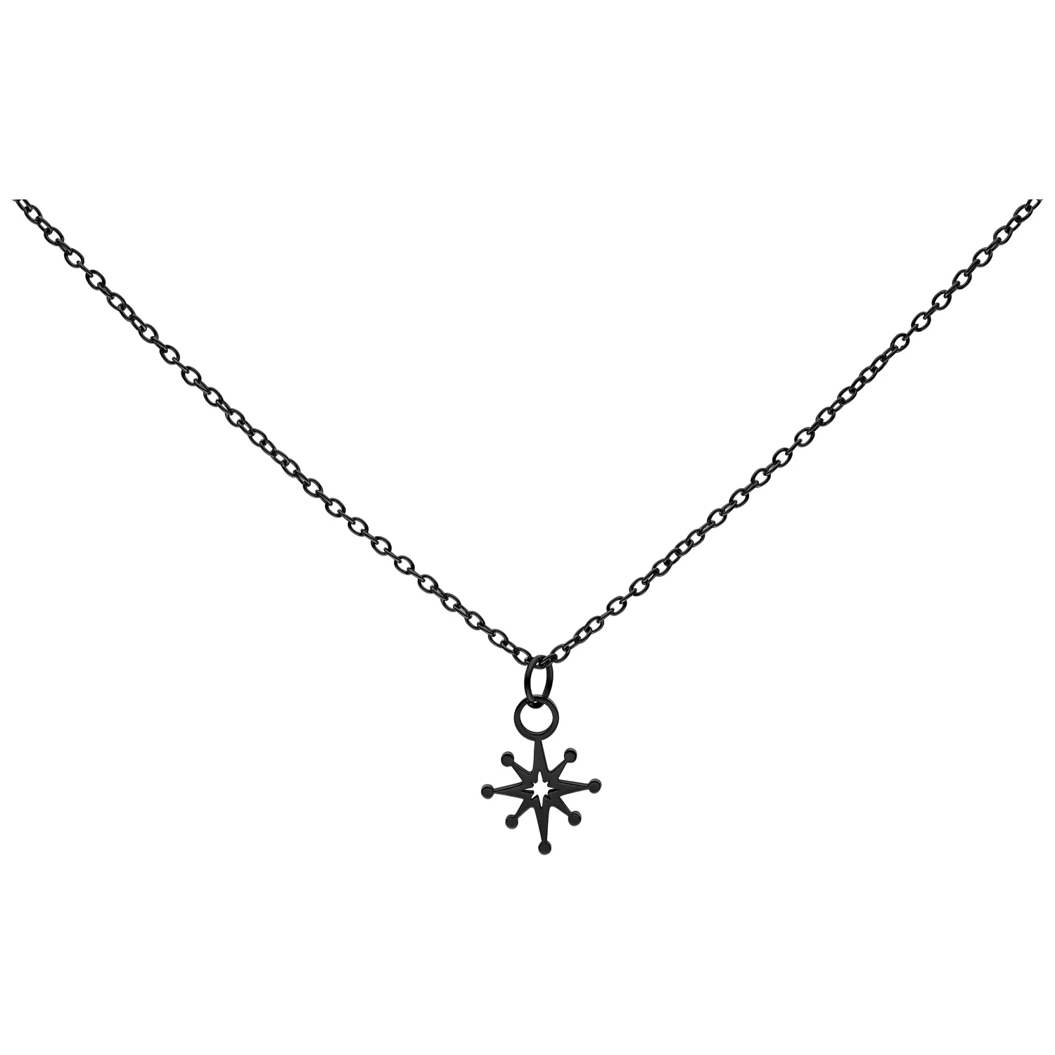 Collana Polar Star nera in acciaio chirurgico 316L su sfondo bianco